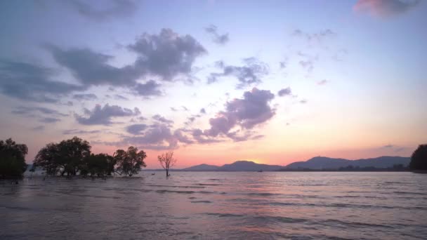 Zonsondergang Boven Mangrovebos Bij Klong Mudong Phuket Mudong Kanaal Verbinding — Stockvideo