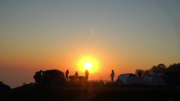 Nascer Sol Acima Acampar Topo Montanha Khun Sathan Nation Park — Vídeo de Stock