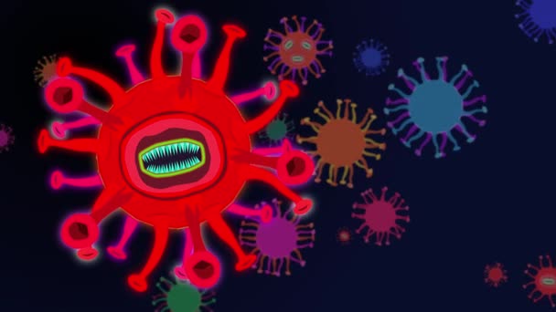 Анімація Літаючий Вірус Ковід Корона Вірус Який Викликає Гострі Респіраторні — стокове відео