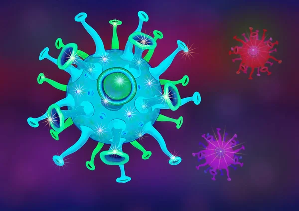 青いウイルスコピースペースと白い背景でCovid — ストック写真
