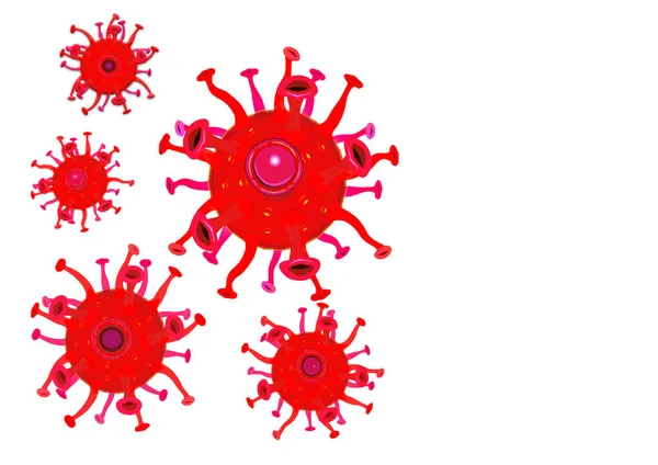 コピースペースと白の背景に赤いウイルスCovid — ストック写真
