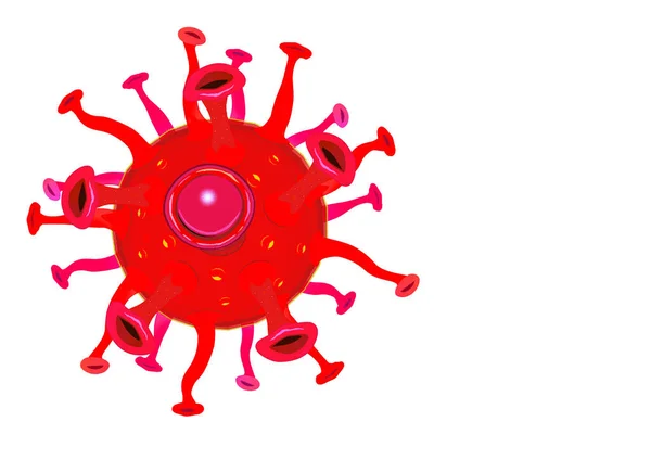 Virus Rosso Covid Sfondo Bianco Con Spazio Copia — Foto Stock