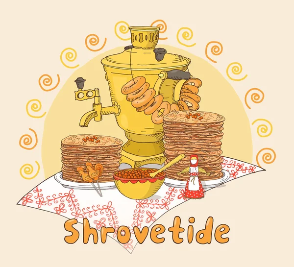 Carte cadeau Shrovetide ou Maslenitsa dessinée à la main — Image vectorielle