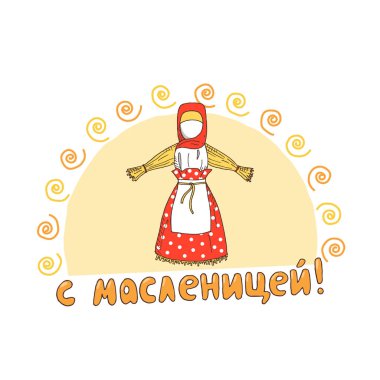 El çekilmiş Shrovetide veya Maslenitsa hediye kartı