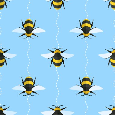 Arılar ve dalgalı çizgiler ile vektör seamless modeli