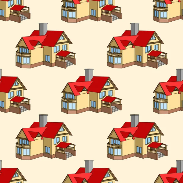 Vector sömlösa mönster med tecknad hus — Stock vektor