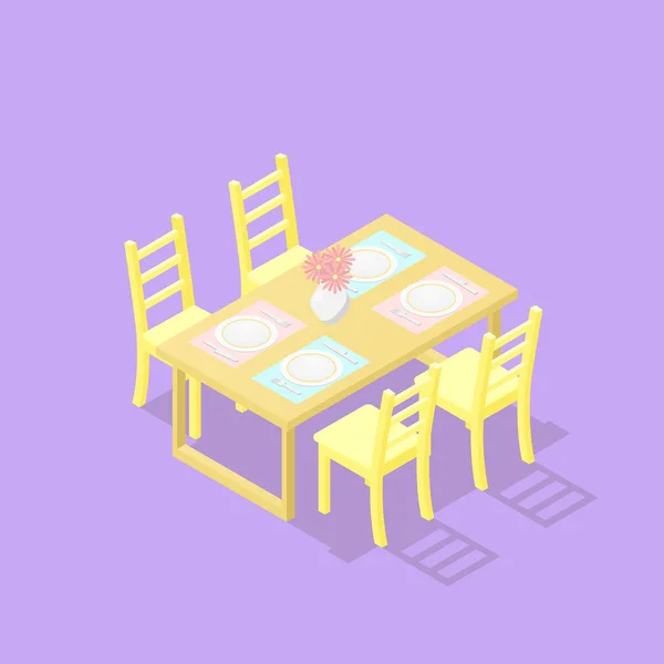 Animado: comedor | Comedor interior. Mesa con sillas — Vector de stock