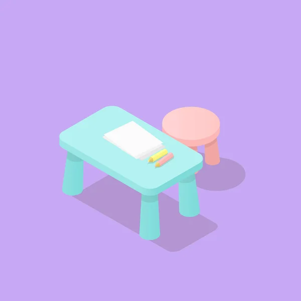 Table et chaise basse poly isométrique pour enfants — Image vectorielle