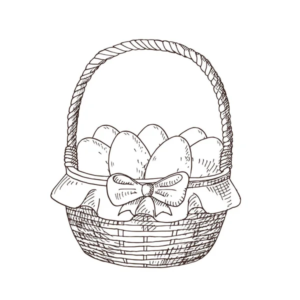 Cesta de Pascua dibujada a mano con huevos — Archivo Imágenes Vectoriales
