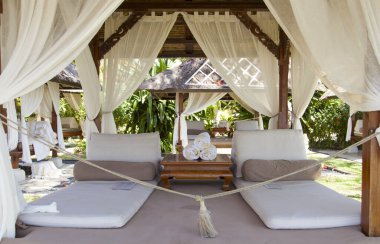 Nusa Dua, Bali, Endonezya sahilinden manzara.