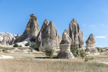 Türkiye 'nin Kapadokya, Nevsehir, Türkiye' de volkanik tufa oluşumları.
