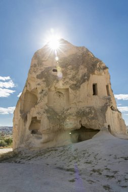 Türkiye 'nin Kapadokya, Nevsehir, Türkiye' de volkanik tufa oluşumları.