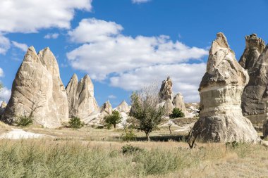 Türkiye 'nin Kapadokya, Nevsehir, Türkiye' de volkanik tufa oluşumları.