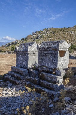 Dodurga köyünden antik Sidyma şehri. Fethiye, Mugla, Türkiye 'de.