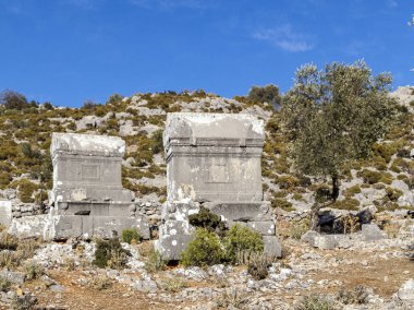 Dodurga köyünden antik Sidyma şehri. Fethiye, Mugla, Türkiye 'de.