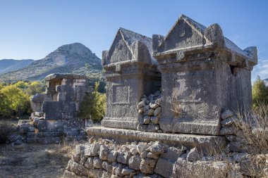 Dodurga köyünden antik Sidyma şehri. Fethiye, Mugla, Türkiye 'de.