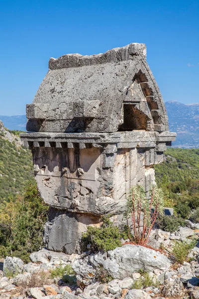 Sarcófago Necrópolis Antigua Ciudad Pinara Fethiye Turquía — Foto de Stock