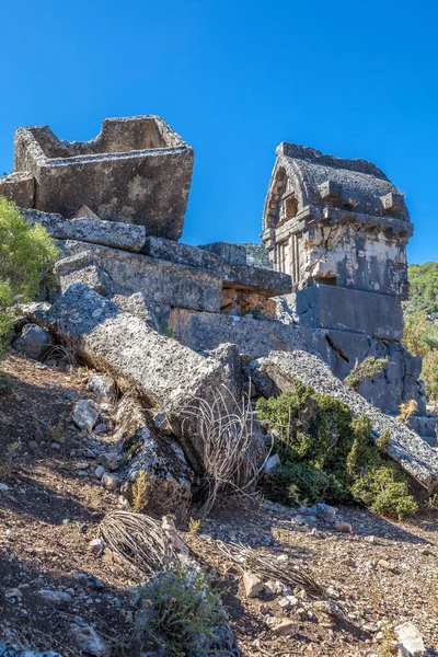 Sarcófago Necrópolis Antigua Ciudad Pinara Fethiye Turquía — Foto de Stock