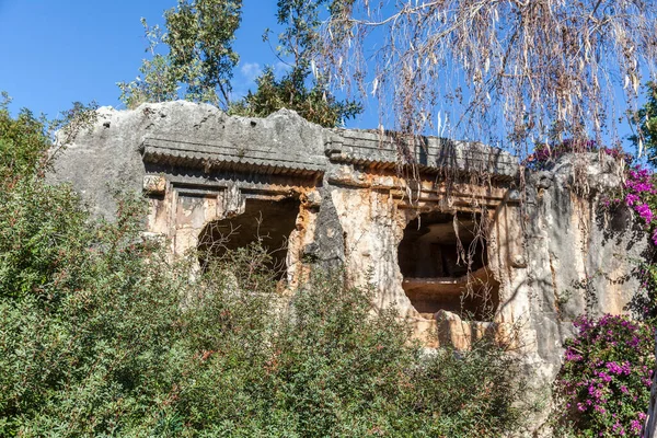 Tumbas Sarcófagos Lycian Con Necroplis Kekova Pavo — Foto de Stock