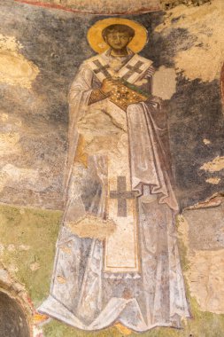 Aziz Niklas Kilisesi, Demre, Antalya, Türkiye 'nin duvarında eski bir fresk.