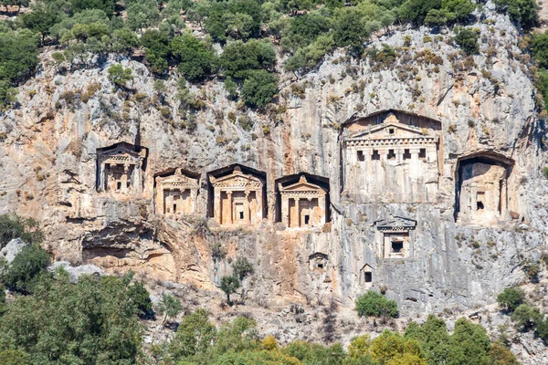 Διάσημοι Πέτρινοι Τάφοι Λυκίας Της Αρχαίας Πόλης Κάουνος Dalyan Τουρκία — Φωτογραφία Αρχείου