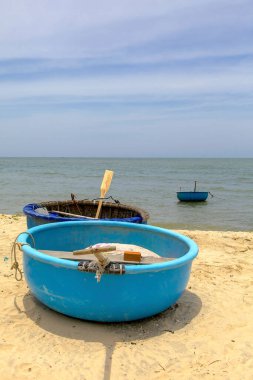 Balıkçı teknesi, Mui Ne Beyaz Kumsal, Vietnam, Asya.