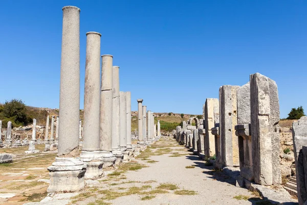 Ερείπια Της Αγοράς Στην Αρχαία Πόλη Perge Antalya Που Βρίσκεται — Φωτογραφία Αρχείου