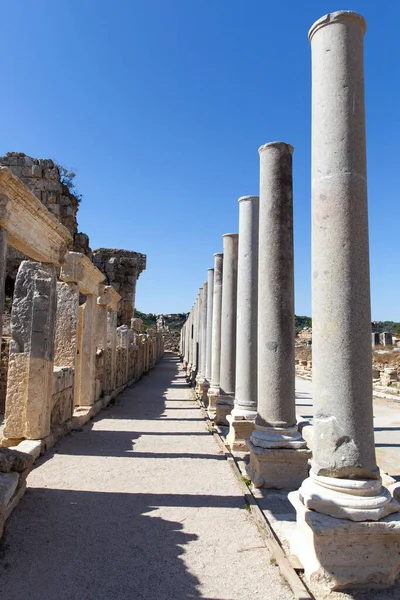 Ερείπια Της Αγοράς Στην Αρχαία Πόλη Perge Antalya Που Βρίσκεται — Φωτογραφία Αρχείου