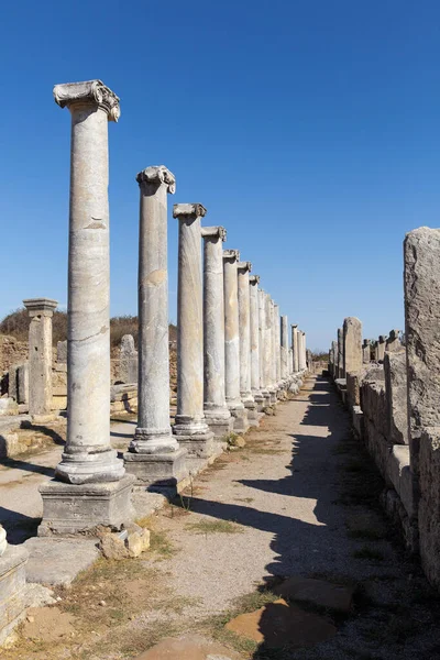 Ερείπια Της Αγοράς Στην Αρχαία Πόλη Perge Antalya Που Βρίσκεται — Φωτογραφία Αρχείου