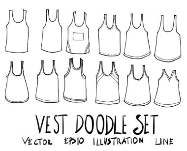 Yelek illüstrasyon elle çizilmiş dizi doodle kroki çizgi vektör ep