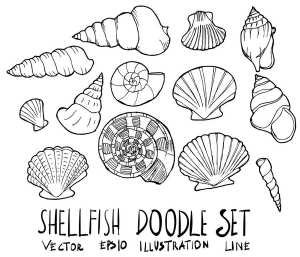 Set of Shellfish illustration Hand drawn doodle Sketch line vect