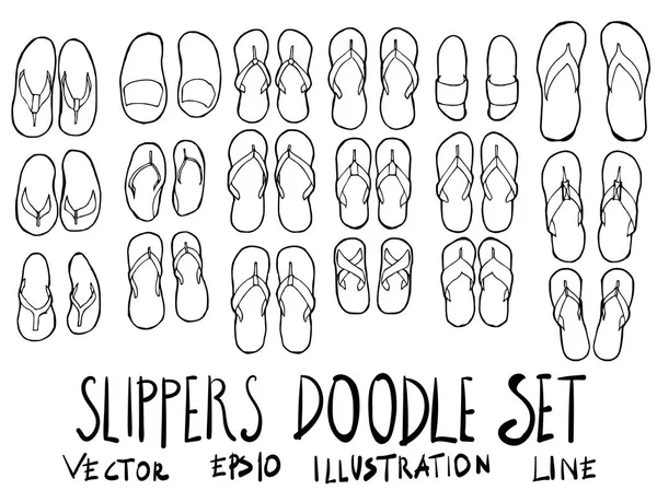 Sada pantofle obrázek ručně kreslenou doodle skica linie byly porovnávány — Stockový vektor