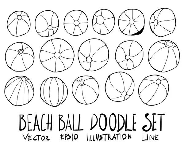 Sada plážových míčů ilustrace ručně kreslenou doodle skica linie vec — Stockový vektor