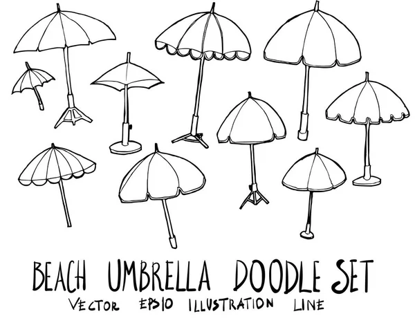 Set of Beach Umbrella illustration Hand drawn doodle Sketch line — Stock Vector