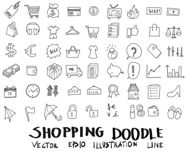 Doodle skeç alışveriş simgeleri vektör Illustration eps10