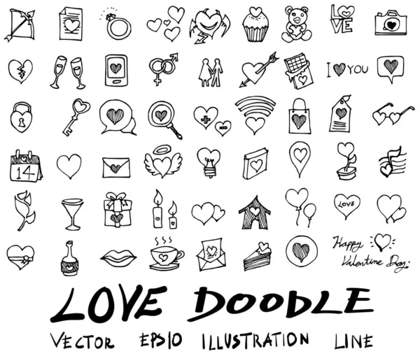 Любовь каракули набор иконок изолированы, векторные иллюстрации рука нарисована ep — стоковый вектор