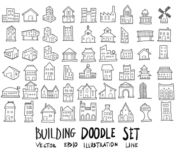 Doodle schets type gebouw pictogrammen vector Illustratie eps10 — Stockvector