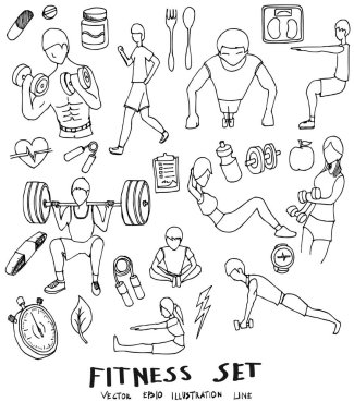 Doodle Fitness Hand çizilmiş çizim çizimi çizimi çizimi