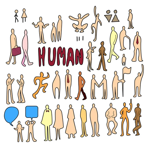 Set di persone doodle vector. Colore creativo arte mano disegnare illus — Vettoriale Stock