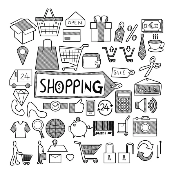 Compras doodle sketch vector ink eps10 — Vetor de Stock