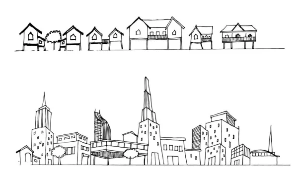 Línea de ilustración vectorial Cityscape Sketched Up EPS10 — Vector de stock