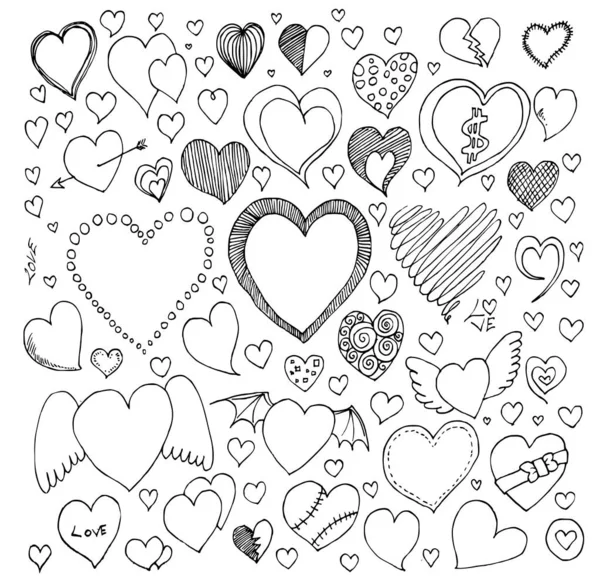 Set vettoriale Heart Doodle Icon eps10 — Vettoriale Stock
