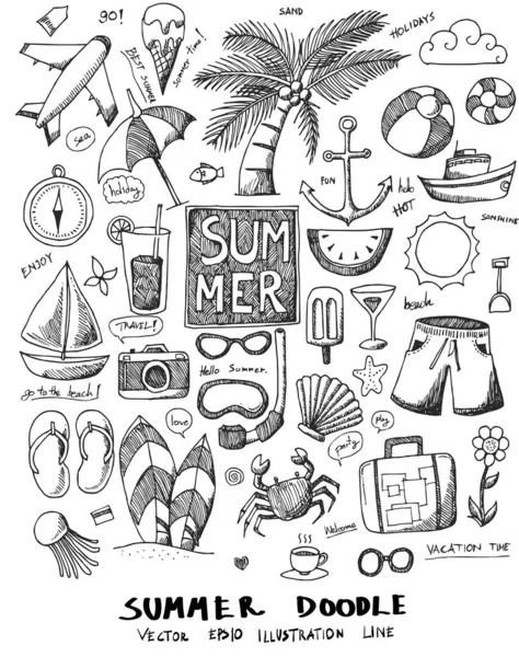 Summer Doodle çizgi vektörü seti eps10