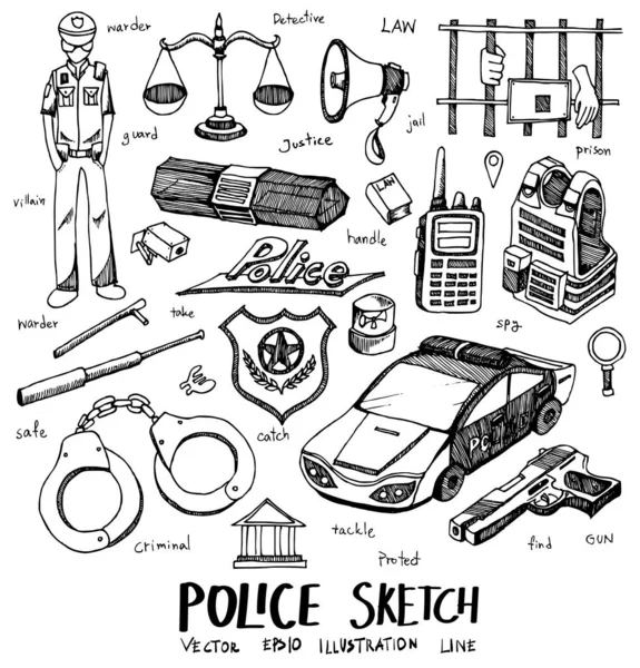 Polis Doodle Çizim çizim çizimi çizim çizgisi vektör seti eps10