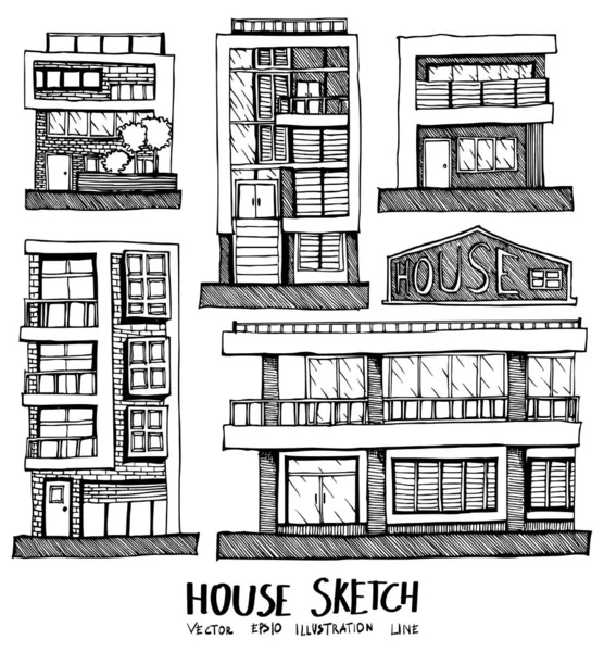 Zestaw ikon wektorowych linii House Doodle Sketch eps10 — Wektor stockowy