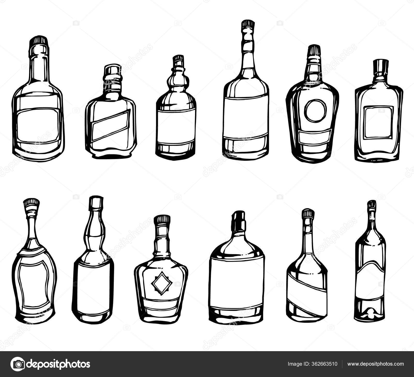 Set Beer Bottle Doodle Illustration Hand Drawn Sketch Line Vector Stock Illustration by ©veekicl
