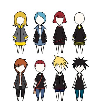 punk Karakterleri vektörü çizgi film tasarım mobil oyun elbisesi Beyaz Arkaplan Illustration kadar