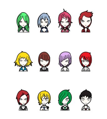 Karakterler vektörü çizgi film tasarım mobil oyun elbisesi Beyaz Arkaplan Illustration up