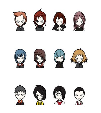 Karakterler vektörü çizgi film tasarım mobil oyun elbisesi Beyaz Arkaplan Illustration up