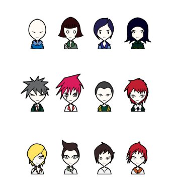 Karakterler vektörü çizgi film tasarım mobil oyun elbisesi Beyaz Arkaplan Illustration up